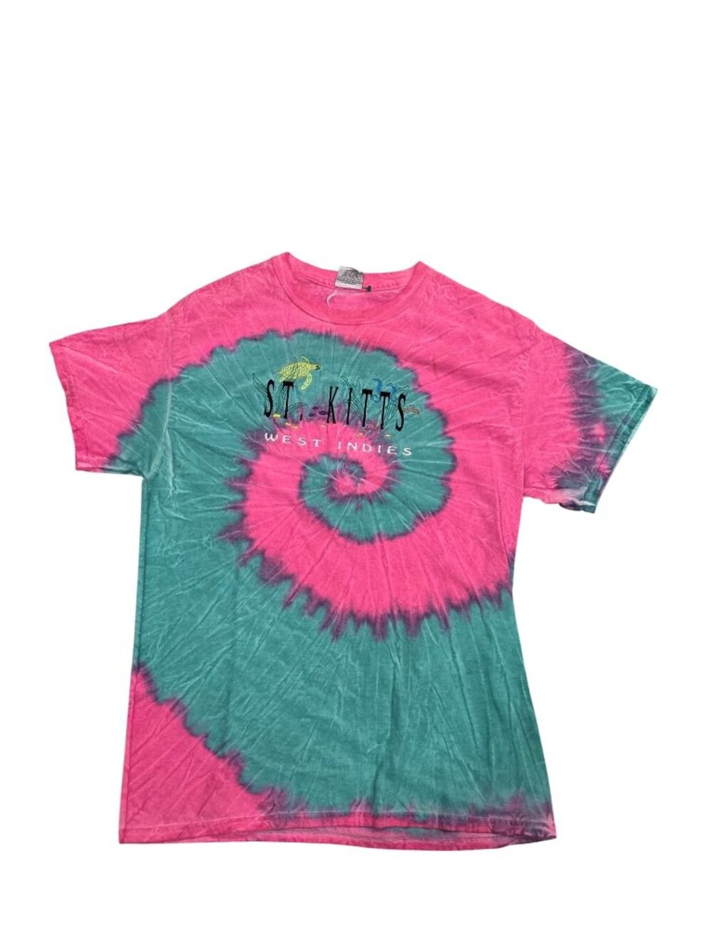 St. Kitts West Indies Pink & Teal Tie-Dye T-Shirt Size M Destinations USA embroi